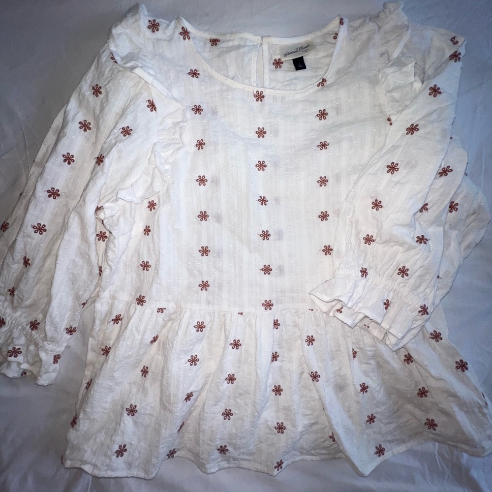 White Flower Embroidered Blouse- Large